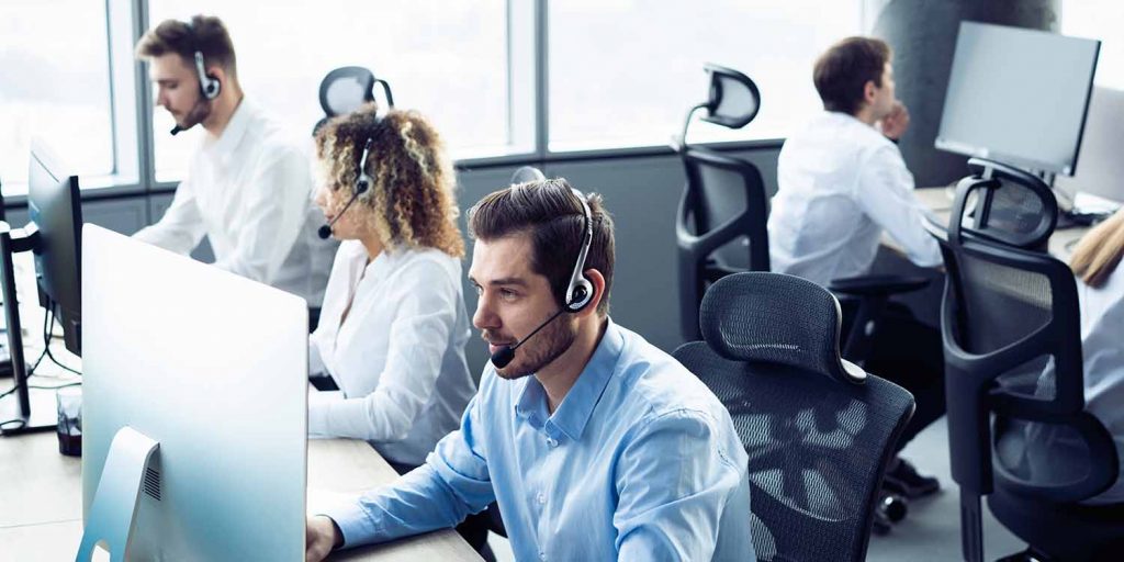 business people wearing headset working
